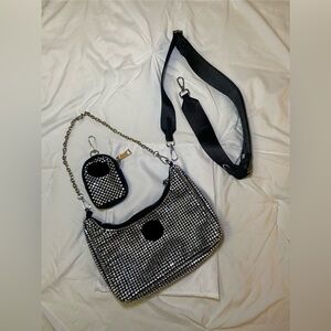 Black and Silver Rhinestone Bag Set